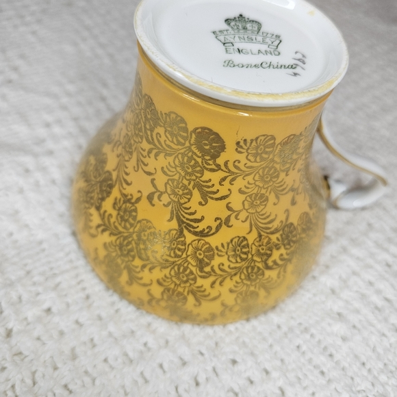 Aynsley England Bone China Cup and Saucer YELLOW GOLD White Gold RARE - Picture 4 of 16